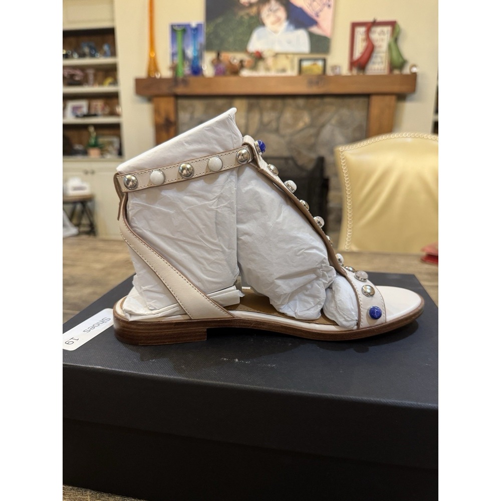 COACH‎ Sadie New Semi Matte Flat Sandals Womens Size 6.5 Chalk Beaded Stud - Picture 5 of 12